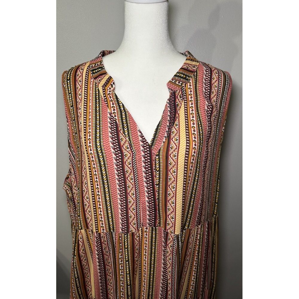 Easel Sleeveless Ruffle Herringbone Boho Print‎ Dress Plus Size 1X NWT